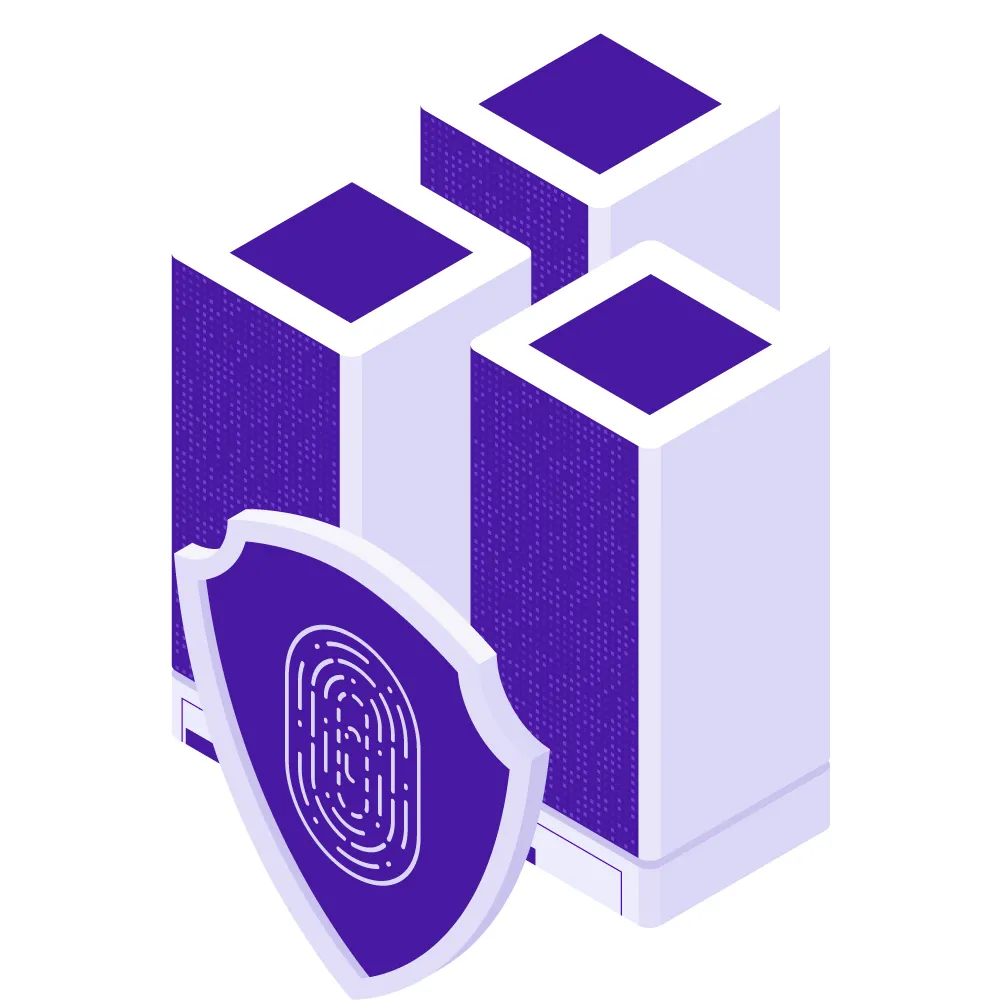 Serveurs sécurisés par un bouclier de protection avec authentification biométrique pour l'intégrité des données.